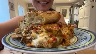 ASMR MUKBANG CHEESY LASAGNA AND GARLIC PARMESAN BREAD 😋