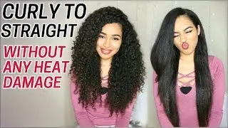How I Straighten my Curly Hair without Heat Damage - Curly to Straight Routine w/ Tips | Lana Summer