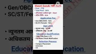 Maruti Suzuki Vacancy 2025 | Maruti Suzuki FTE Recruitment 2025 | Maruti Suzuki Job #marutisuzuki