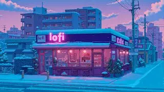A Quiet Snowy Street at Night ❄️ Lofi Coffee Shop Ambience for Study, Work, Relaxation & Deep Sleep.