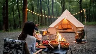 Autumn Forest Camping | Kimchi Apple Beef Stew Cooking (Dazzle Apples)