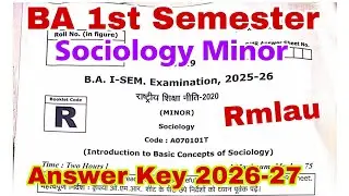 ba 1st semester sociology minor rmlau solved question paper 2026-2027 | rmlau answer key 2026 | mcq