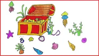 How to draw and color the treasure under the sea for kids