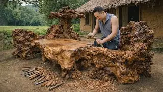 Man Turns Massive Tree Trunk Into Beautiful Wooden Chair by Hand | Start to Finish