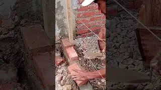 install the first row of bricks,,,, align with the guide thread.#brickwall #bricks