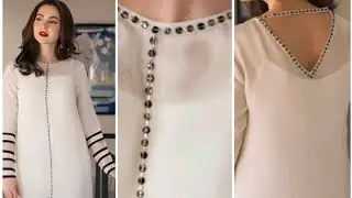 Hania Amir white dress design| Pakistani trending dress design cutting and stitching hand embroidery