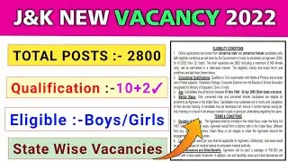 J&K Fresh 2800 Jobs 2022 Out | J&K 10+2 Fresh Recruitment Notification Out | Check Full Details Here