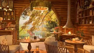 4K Autumn Afternoon in Forest Coffee Shop Ambience | Background Jazz Music to Relax, Study, Work