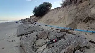 The Marrams road fallen onto the beach at Hemsby, Great Yarmouth, Norfolk. Coastal Erosion
