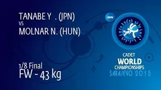 1/8 FW - 43 kg: Y. TANABE (JPN) df. N. MOLNAR (HUN) by TF, 10-0