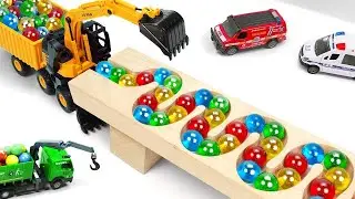 Marble Run Race ☆ HABA Slope & Retro Makita Truck, Excavator, Garbage Truck, Dump Truck, Ambulances