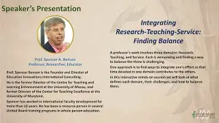 Integrating Research-Teaching-Service: Finding Balance By Prof. Spencer A. Benson