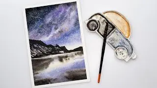 Watercolor galaxy night painting tutorial for beginners - simple