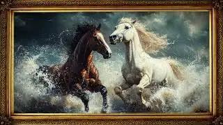 GOLD Framed Vintage TV Art Horse Painting Masterpiece!