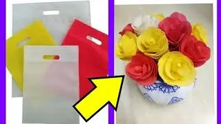 HOW TO MAKE ROSE FROM SHOPPING BAG|HOW TO MAKE BEAUTIFUL FLOWER WITH OLD SHOPPING BAG|