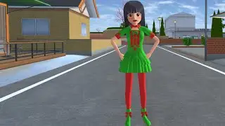 MIO Aida NEW BEAUTIFUL Green 💚🍏 &red &hearts;️🍒 GOWN IN SAKURA SCHOOL SIMULATOR 