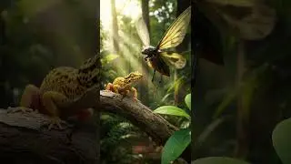🦎✨ &ldquo;Cute Gecko Chasing a Bug in the Jungle!&rdquo;#shorts #animals #gecko #insects #funny #surprise