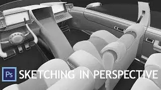 Sketching futuristic car interior in perspective