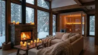 Cozy Winter Cabin Jazz with Fireplace & Sauna ❄️ Relaxing Jazz Music for a Snowy Evening