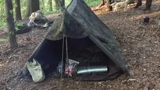 GROUP WOODLAND CAMP UNDER CANVAS AND SPIT ROAST BEEF