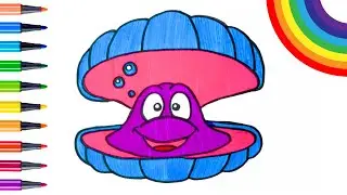 Wie malt man eine s&uuml;&szlig;e Muschel 🐚 Einfache Muschel malen. Zeichnen und Ausmalen f&uuml;r Kinder