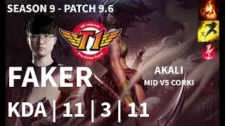 SKT Faker AKALI Mid vs CORKI | Patch 9.6 | LOL KR Rank