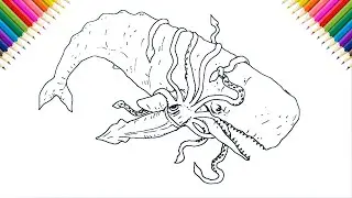 Giant Squid vs Sperm Whale How to Draw | step by step