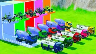 Garage with Colors - ALL MIXER TRUCK WITH DOUBLE FLATBED TRAILER TRUCK, FREIGHTLINER, SCANIA, MAN