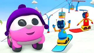 La construction de la station de ski. Dessin anim&eacute; pour enfants. L&eacute;a la camionnette