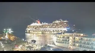 Cruise ship Carnival Dream departs Key West after dark with full lights 29dec2025.