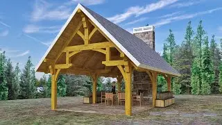 Outdoor Living - Timber Frame Hammer Beam Pavilion (16x28)