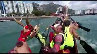 dragonboat crash, foul language in hk, dragon boat race, boat #3 veers off course and chaos ensues