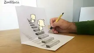 From Zero to Sketch: Easy 3D Stairs Cubes Drawing Illusion | Step by Step