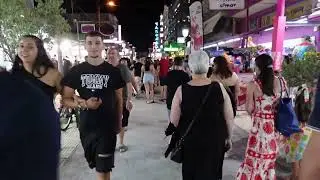 Paralia Katerini August Night walking tour - busy streets people (Part 1)