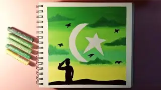 Pakistan Indepence Day Oil Pastel Drawing | Oil pastel drawing for beginners #25 | Vid#123