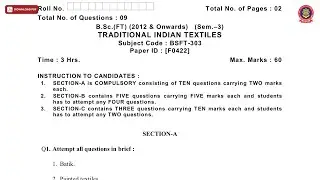 BSC FT 3RD SEM TRADITIONAL INDIAN TEXTILES F DEC 2018 | PTU