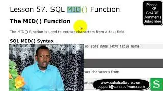 Lesson 57  SQL MID Function - Part3 - MySql Basic to Advance Toturails   Sahalsoftware