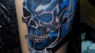 Timelapse Blue Flame Skull Tattoo session Northink cdotattooshop