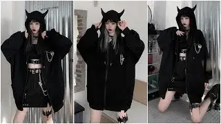 Devil Horn Zip Up Hooded Sweatshirt Jacket Gothic Rock Halloween Spring Autumn Women's Hoodie Girl's