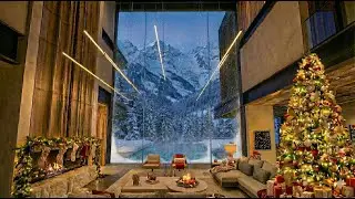 4K Luxury Alpine Lodge ❄️ Cozy Winter Fireplace & Soft Ambient Relaxing Jazz Music for Deep Sleep