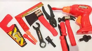 Construction Tool Toys ASMR 🔩⚙️ Hammer, Electric Drill, Bolts, Saw, Ruler, & Screws | No Talking