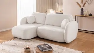 Candy - Moderne Ecksofa L-Form mit Schlaffunktion und Stauraum aus Bouclé mit abgerundetem Design