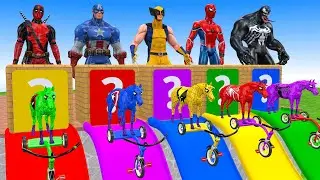 RED HORSE SPIDERMAN CROSSING FOUNTAIN RESCUE DEADPOOL CAPTAIN VENOM WOLVERINE RESCUE ANIMALS GAME
