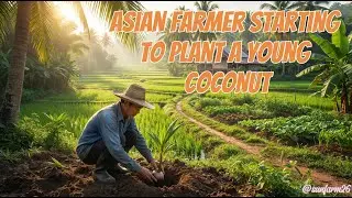 Asia man planting the coconut as whole farm