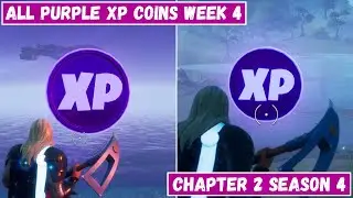 All 2 Purple XP Coins Locations Week 4! - Purple Power Punch Card Fortnite Chapter 2 Season 4
