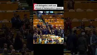 U.N delegates walk out ahead of Netanyahu's speech #israel #gaza
