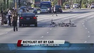 Car hits bike on Las Vegas Strip, rider seriously injured