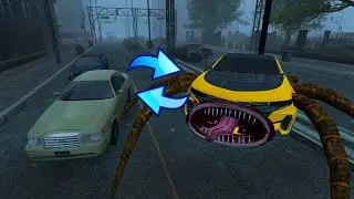 NEW CAR TURN INTO CAR EATER MONSTER CHASE in city atnight ! garry's mod