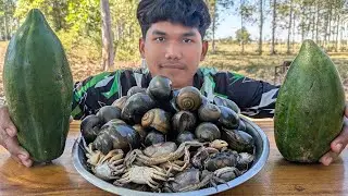 Field Snail & Crab Recipe | Delicious Cooking Snail with Papaya | Snail Soup Cooking and Eating