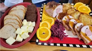 October fest, stuffed pork lion with smoked sausage, Potatoe pancakes, braised red cabbage, yummy!!